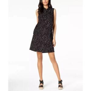 Eileen Fisher Organic Cotton Black White Polka Dot Printed Shift Dress XS